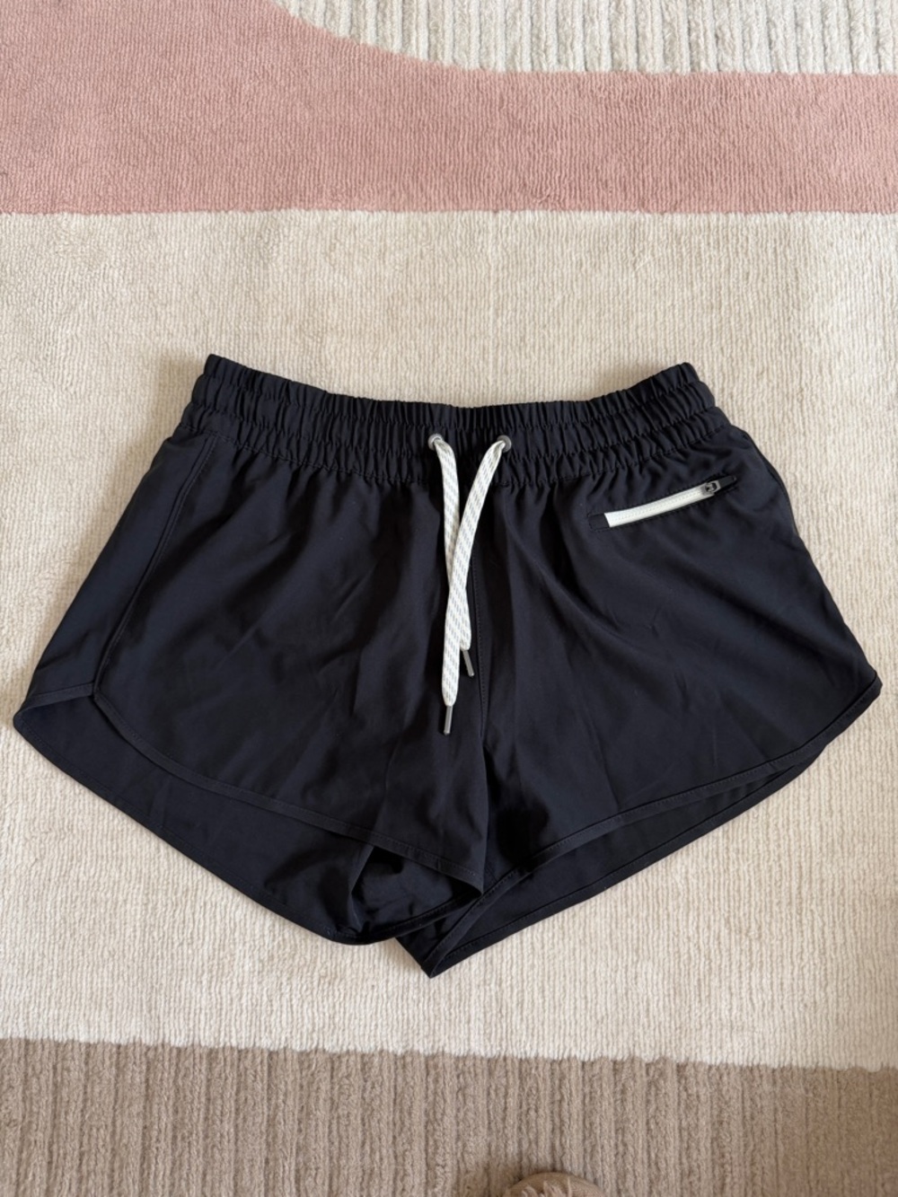 Vuori Clementine 2.0 Black Women's Athletic Drawstring Shorts with Zip Pocket